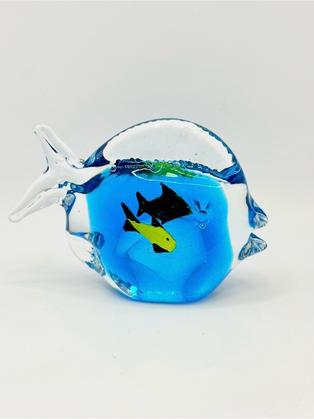 Murano-Style Hand-Blown Glass Art Fish Paperweight Sculpture 3”